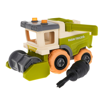 Rozkręcany Kombajn dla dzieci 3+ Akcesoria 10 el. + Śrubokręt + Zagroda + Figurki zwierząt + Drogowskazy